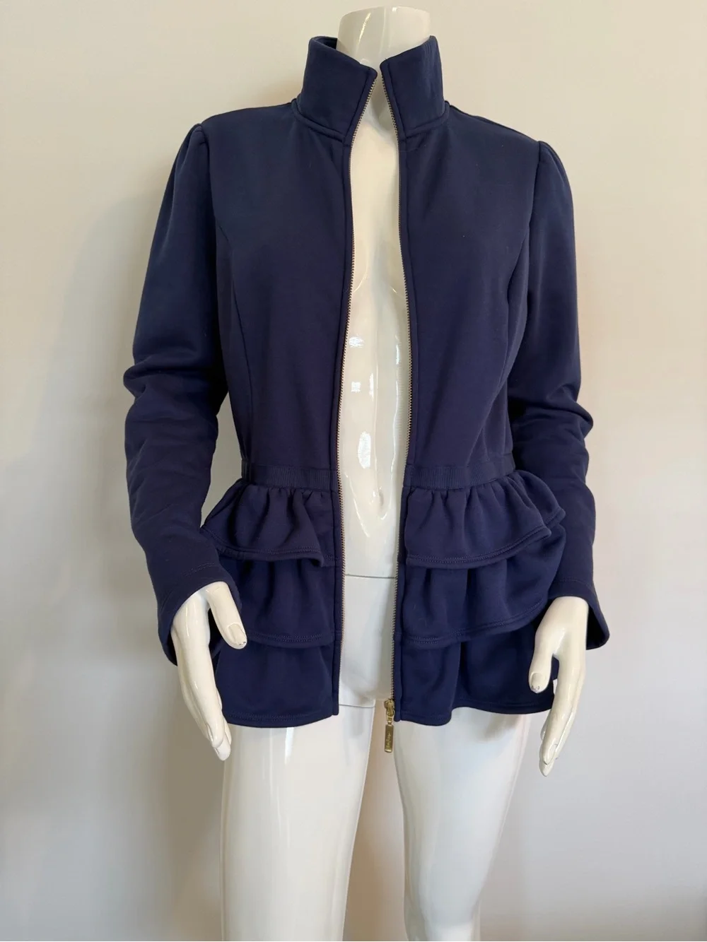 Lilly Pulitzer Azela Ruffle Fleece Navy Jacket Size M - Picture 2 of 9